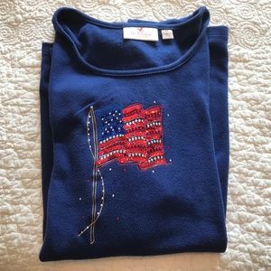 QF short sleeved crewneck blue top with sequined US flag (2X)